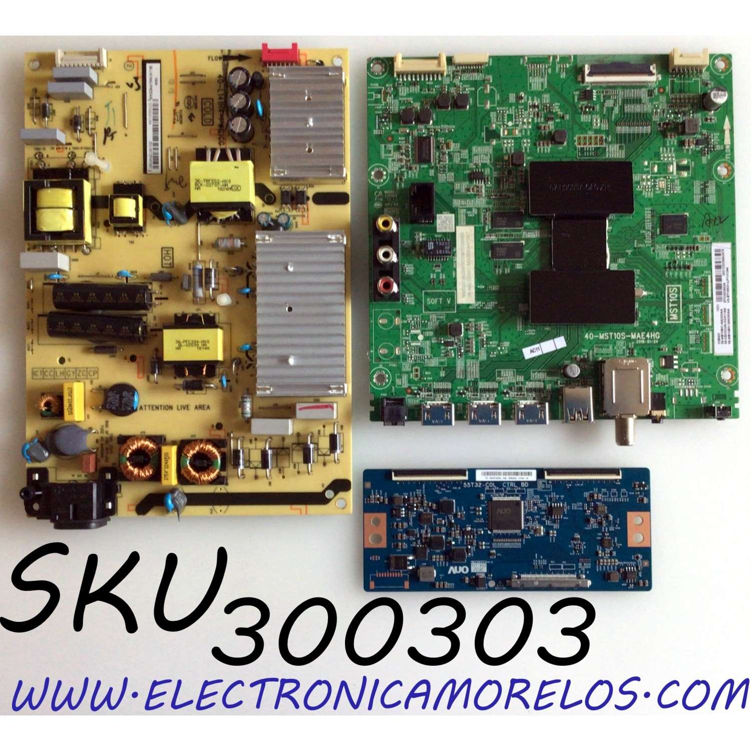 KIT DE TARJETAS PARA TV TCL / NUMERO DE PARTE MAIN 08-CS55CUN-OC411AA / 40-MST10S-MAE4HG / 08-MS10S01-MA200AA / MA300AA / V8-ST10K1-LF1V12 / T-CON 55.55T32.C28 / 5555T32C28 / FUENTE 08-L141WA2-PW220AB / 40-L141H4-PWG1CG / PANEL LVU550ND1L / MODELO 55S405